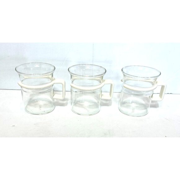 Set of 3 Vintage Bodum Bistro White Handle Clear Glass Expresso Coffee Glasses - Picture 4 of 7